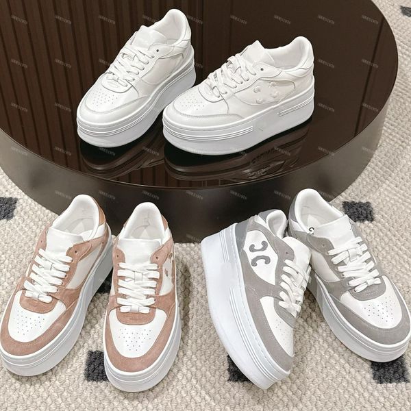 Designers dress shoes for women cowhide leather Patchwork Triomphe Plattform shoe Round Toes loafers thick soled lace up Little white shoe 35-41
