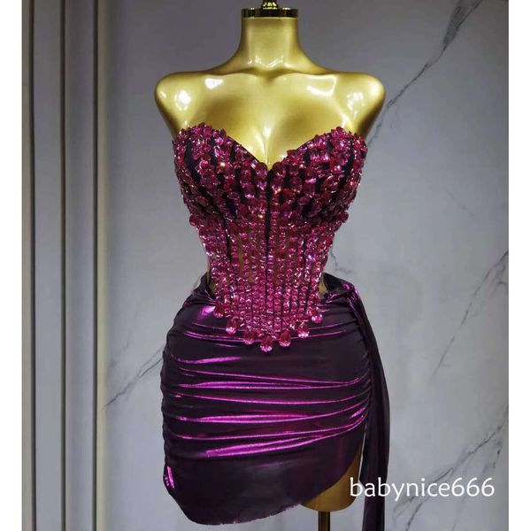 Sexy Purple Short Prom Banquet Dresses 2026 Sweetheart Crystal Beads Sequins Sheath Mini Girls Club Birthday Party Night Gowns Robe De Soriee