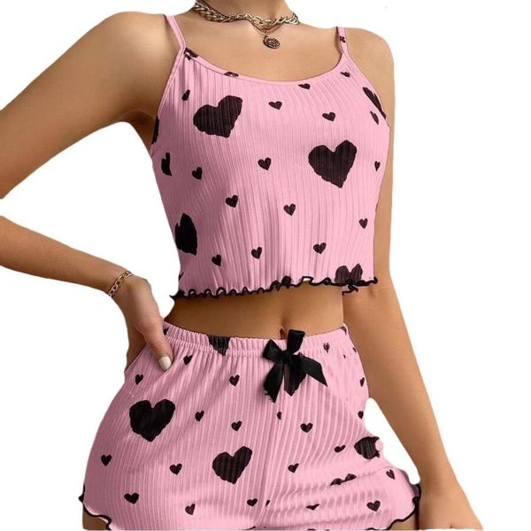 Sweet Heart Print Tank Top And Shorts Two Piece Summer Women's Home Clothes Anti Static Moisture Wicking Straight Tubeale