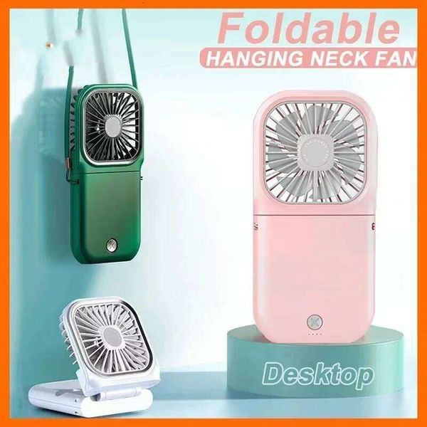 2025 Hanging Neck 3000mAh Mini Folding USB Mute Power Bank Portable Handheld Desktop Charge Fan