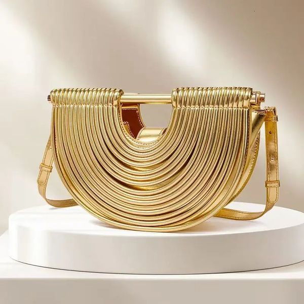 Handbags for Women 2026 Gold Moon Handwoven Noodle Bags Leather Pulled Hobo Silver Evening Clutch Chic