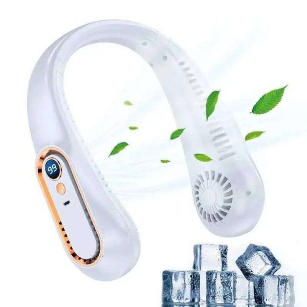 2025 Mini Hanging Neck Digital Display Power Ventilador Bladeless Neckband Fan Air Cooler Rechargeable Electric