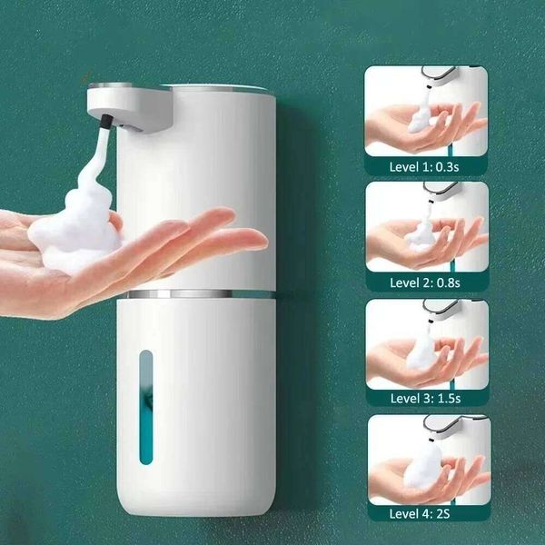 380ML Automatic Foaming Soap Dispenser P11, White ABS Touchless Hand Soap Machine with 4 Dispensing Levels and Fast 0.3s Sensor Response