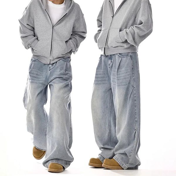 Korean Retro Men's Jeans High Street Straight Leg Pants Loose Casual Jeans Fashion Wide Leg Pants