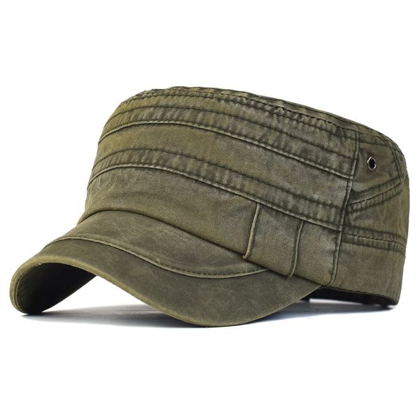 Casual Washed Cotton Flat Top Hat Adjustable Military Caps Men Women Unique Design Vintage Four Seasons 260403