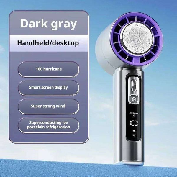 3000mAh Rechargeable Handheld Desktop Fan, Mini Electric Battery Operated Fan with Superconducting Ice Porcelain Refrigeration, Dark Gray