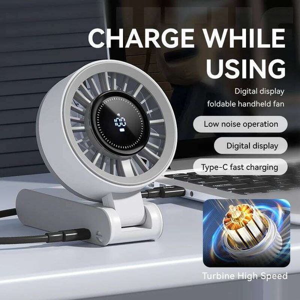 2025 Digital Display Handheld Fan High-speed Small Cool Mini Portable Type-C For Desktop Folding 100 Level Hanging