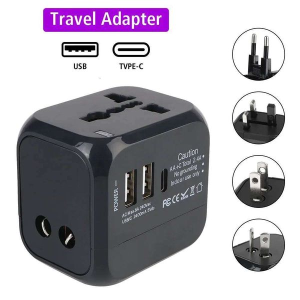 All-in-One Wall Charger Adapter - US EU UK AU Plugs with 2 USB & 1 Type C, Universal for Travel