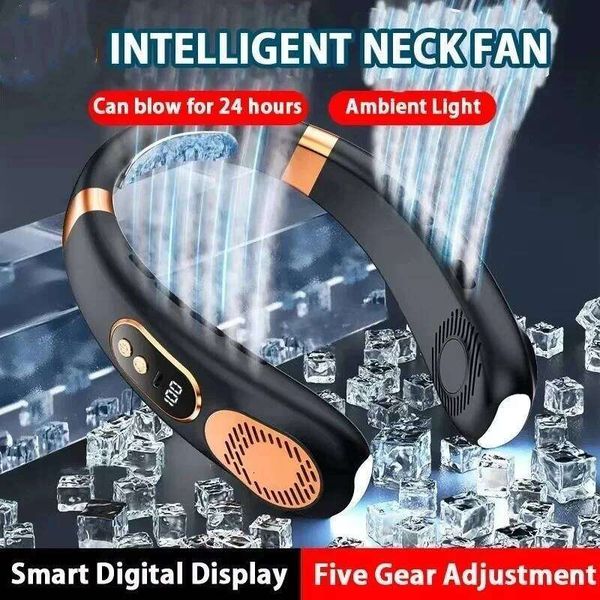 2025 USB Rechargeable Cooling 5 Speed Adjustable Neck Cooler Digital Display Bladeless Neckband Fan