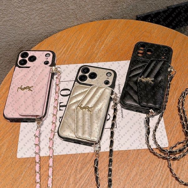 Phone Case Designer iPhone Case Crossbody Wallet for Apple iPhone 17 16 15 14 Pro Max 13 12 11 14PLUS Luxury Zipper Card Holder Earphone Lipstick Lanyard Handbag Cover