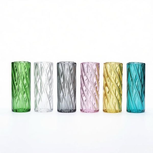 Colorful Mini Twisted Glass Filter Tip 12mm x 30mm 7 Holes smoke Nozzle Cigarette Herb Filter Tips Easy to Clean Drinking Straw Reusable Glass Tube pipe for smoking
