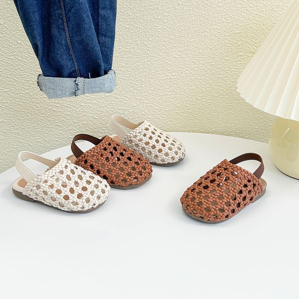 Kids Summer Sandals New Children's Sandals Girls Woven Hollow Fashion Princess Shoes Anti-kicking Flat Soft Bottom Infant Toddler Shoes Sizes US0.5C-US9C K02085