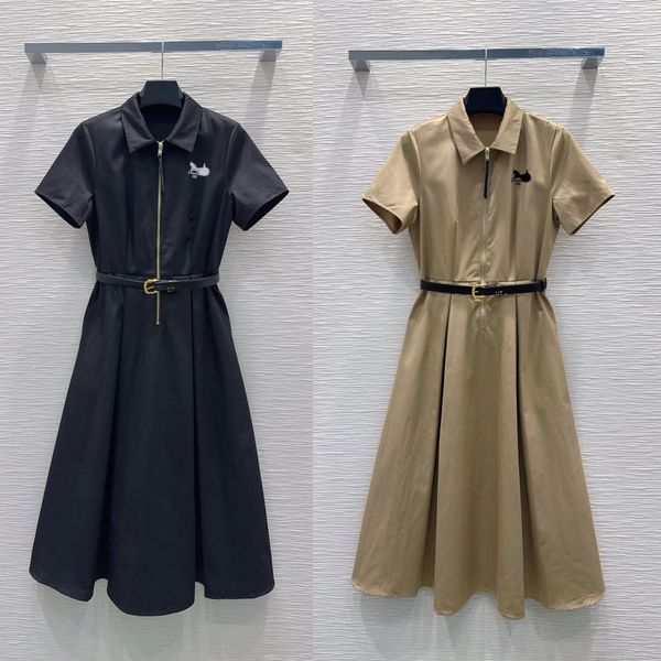 Designer style retro fashion understated elegant luxury dress with logo belt