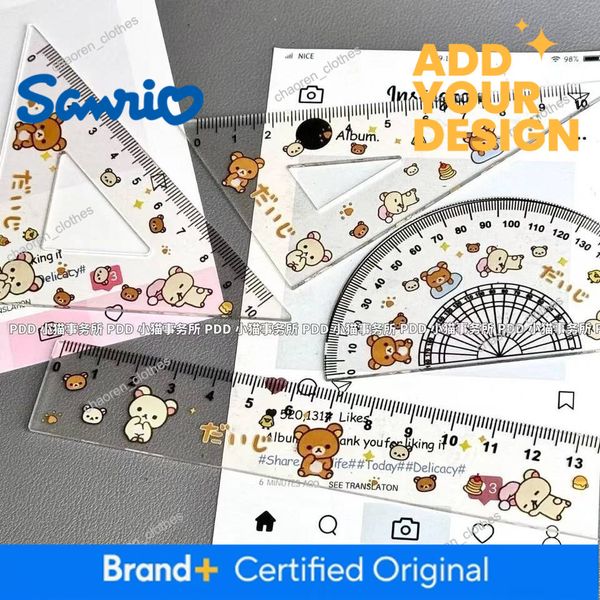 4pcs Rilakkuma Triangle Ruler Protractor Set Kawaii Relax Bear School Stationery Student Maths Geometry Drafting Supplies Gift