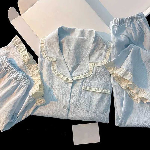 Korean Solid Casual Simple Plus Size Womens Pajamas Set Sweet Lapel Neck Short Fashion Pajamas Summer New 2025 Sleepwear Woman Z260406