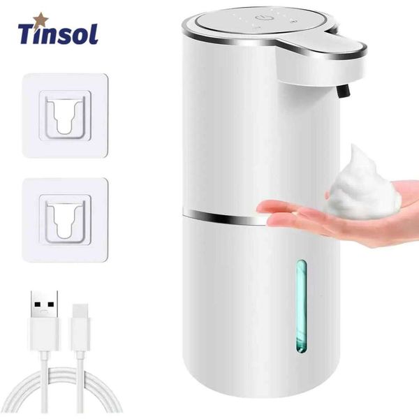 Tinsol Automatic Foam Soap Dispenser - USB Rechargeable Hand Sensor, Modern Cylindrical Design, White Electric Soap Foam Dispenser