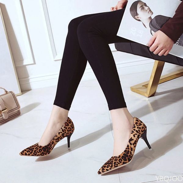 Large size sexy elegant fashionable women's high heels leopard print thin heel pointed suede high heels Zapatos