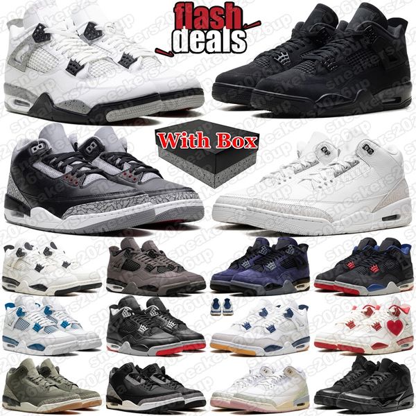 Designer 3 4 basketball shoes 4s 3s snekaers men women Black Cat White Cement Bred Reimagined Navy Military Blue Red Thunder mens trainers outdoor sports with box
