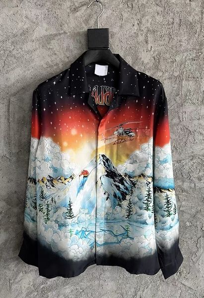 26ss Casabalnc Designer Silk Casual Shirt New Trendy for Men and Women Style Hawaiian Vacation Vibe Vintage Print Loose Lapel Silk Long Sleeve Cardigan Thin Shirts tn
