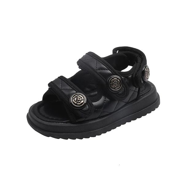 Children Summer Sandals Chic Girls Casual Solid Black Kids Fashion Princess Japanese Style Classic Flowers Buckle