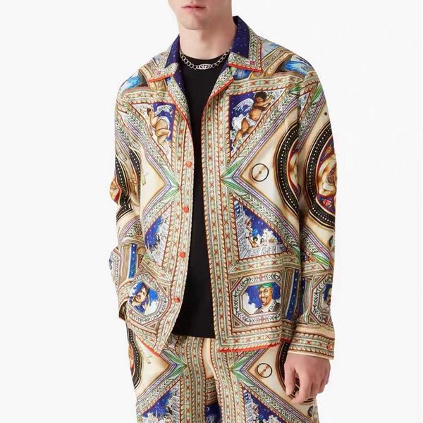 2026 Casabalnc Early Summer New Trendy Designer Silk Casual Shirt Men and Women Pattern Print Hawaiian Vacation Style Loose Silk Long Sleeve Cardigan Thin Shirts tn