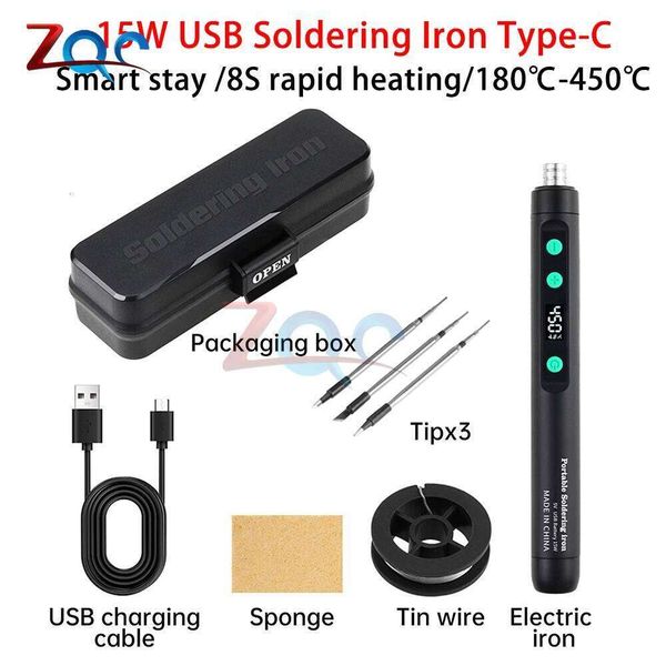 15W USB Electric Soldering Iron Adjustable Temperature Digital Display Portable Welding Tool For Electronics Repair Rework DIY