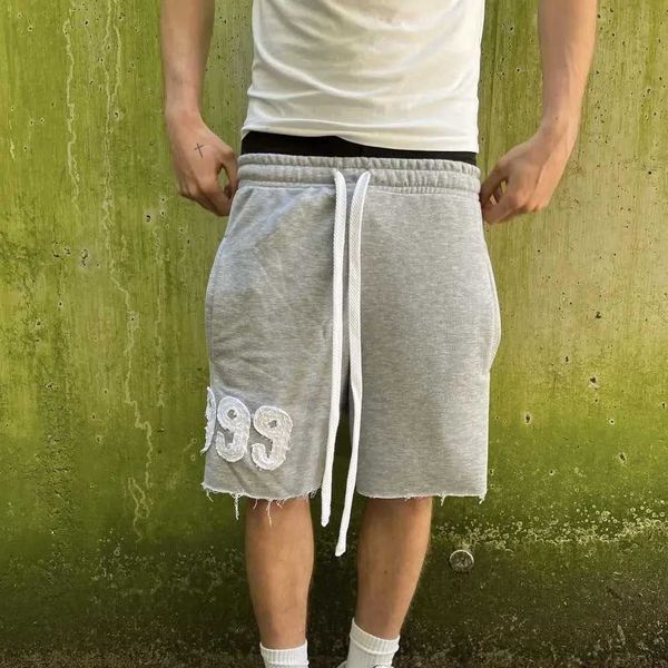 Casual shorts for men and women hip-hop punk streetwear shorts American retro Harajuku Y2K 999 pattern loose sports shorts