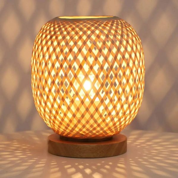 1/2Pcs Bamboo With Handmade Natural Wooden Base Retro Desk Reading Light Home Bedside Decor Table Lamp