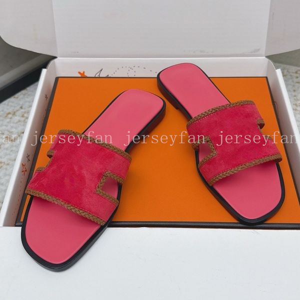 Women Suede H-Strap Slide Sandals Top Quality Braided Trim Open Toe Flat Slip On Sandals for Summer Casual Beach Vacation 34982