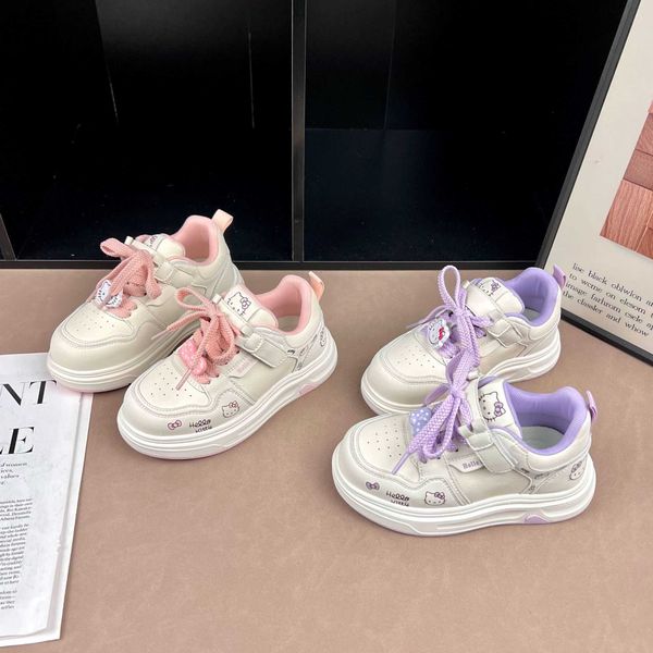 2026 New Girls Cartoon Sneakers with Soft Soles and Velcro Straps Princess Style Color-Block Breathable Childrens Sports Shoes Q260408