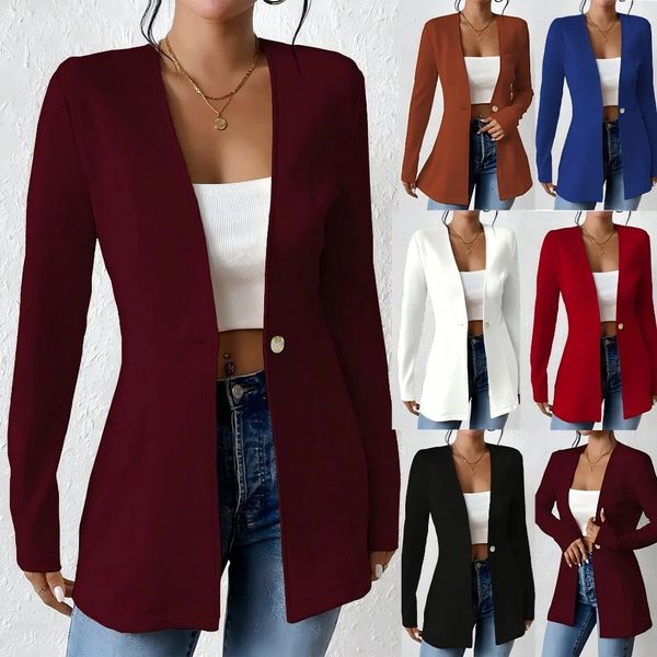2026 Womens Trench Blazer Coat Slim Fit VNeck No A Button Casual Long Jacket for Women Office Work Party Wear Y2k Clothing 260407BJ