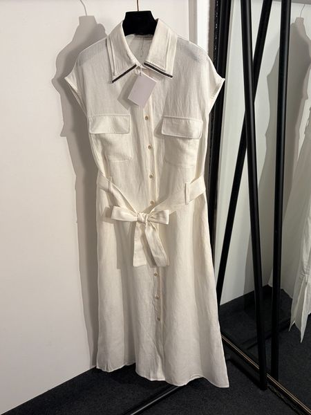 White Belted Loose Dress Long Sleeve