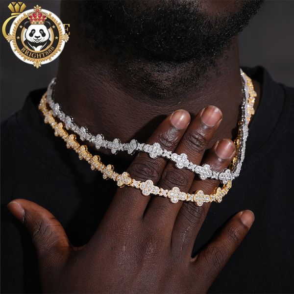 New Cross Collection Sparkling Necklace Mens 10mm 925 Sterling Silver VVS Moissanite Diamond Iced Out Cross Star Link Chain