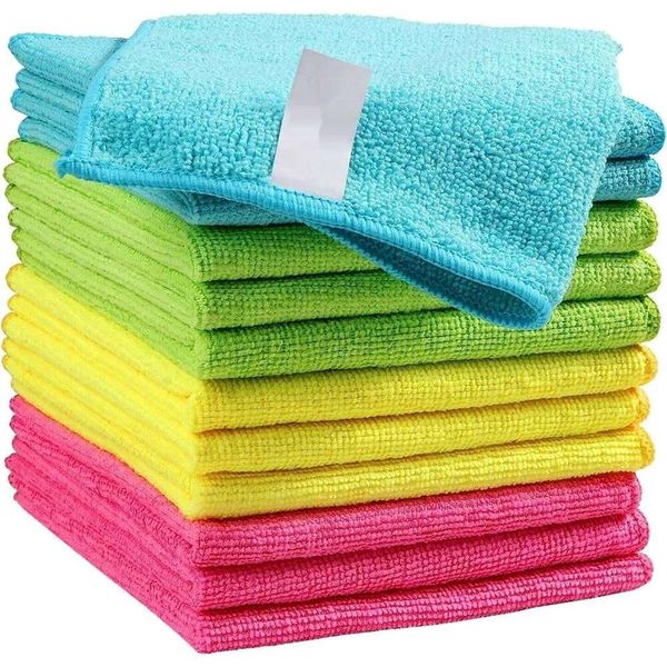 Microfiber Cloth 12 Pack Rags Cleaning Towels with 4 Color Assorted 11.5"X11.5"Green/Blue/Yellow/Pink 26Y0409