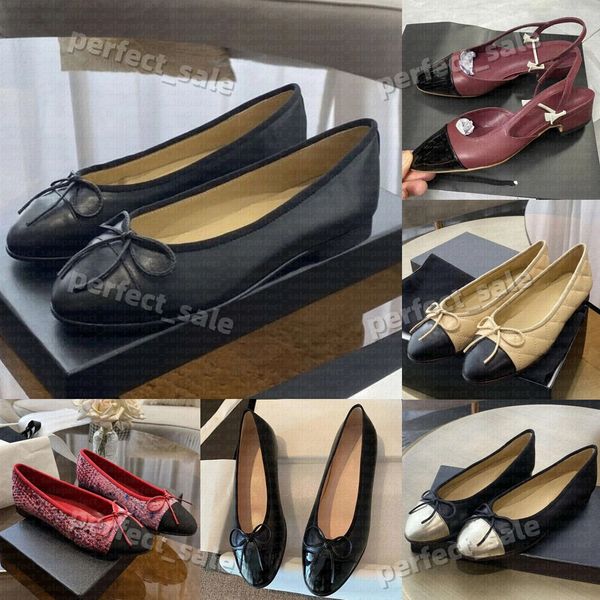 shoes Paris designer white red Ballet Flats Women Quilted Genuine Leather Slip on Ballerina Luxury Round Toe Ladies Dress Shoes HJ2G Slingbacks