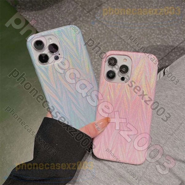 Phone Case Iridescent Designer Case For Apple I17 16 Pro Max 15 14 13 12 Luxury PU Leather Laser Diamond Hardwares Velvet Lining Back Cover Coque Funda