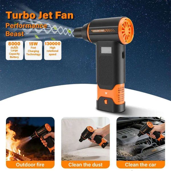 Brushless Wireless Jet Fan Air Blower 15W Handheld Metal Electronic Turbo Fan with Digital Display, 8000mAh Battery, Fast Charging, EU Plug, 21 x 16 cm