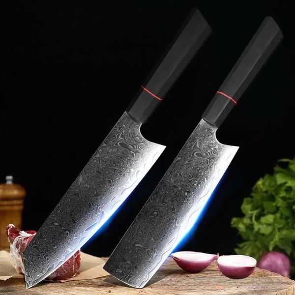 Damascus Steel Cleaver Knife Set, 2-Pc Kitchen Butcher Knives with G10 Handles - Damascus Pattern Blades