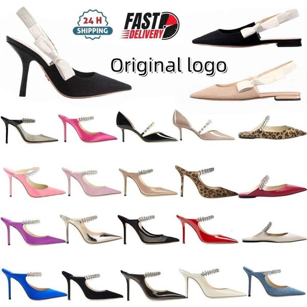 D Lace Embroidered Sandals For Women 2026 Autumn New Hollow Pointed Toe Letter Bowknot Cat Heel Open Back Black High Heels With dustbag 35-42