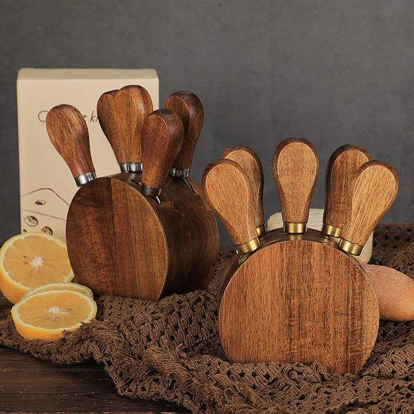 6pcsset Wooden Handle Cheese Knife Set Stainless Steel Cheese Cutter Fork Shovel Home Kitchen Cheese Serving Tools 260409BJ