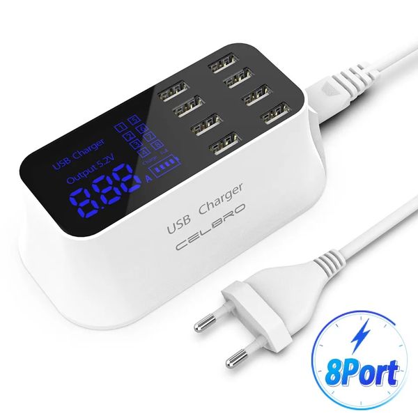 TAX FREE 8 Port Wall Usb Hub Charger Adapter 8a Multiple For Mobile Phone Led Desktop Charging Station Base Eu Us Uk Plug