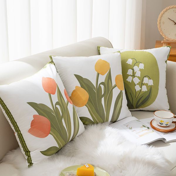 Simple floral print throw pillows for living rooms, offices, sofas, and tablecloths.QCBM01