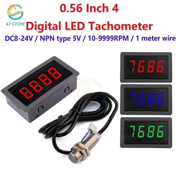 4 Digital LED Tachometer 0.56 Inch NPN 5V DC 8-24V 10-9999RPM RPM Gauge Speed Meter With Hall Sensor Switch