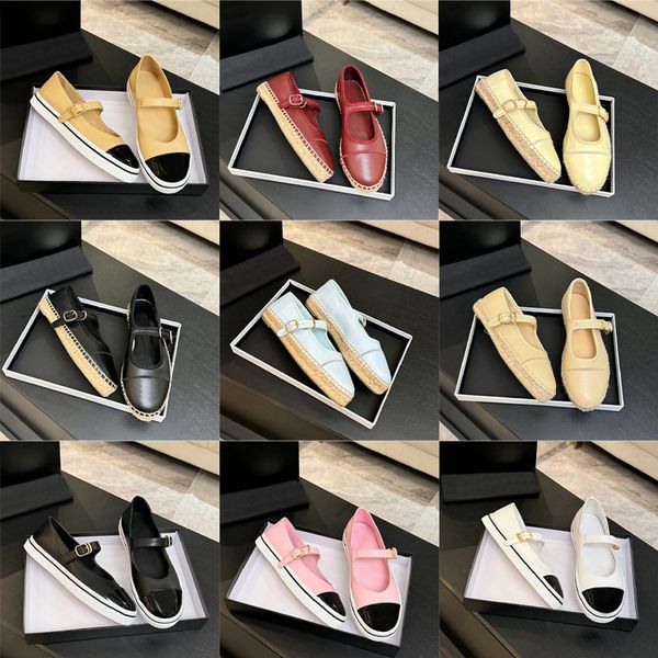 Mirror Quality Mary Janes Loafers Women Designer Shoes Espadrille Ballet Flats Patent Leather Mules Cap Toe Summer Sandals Dress Shoes 1082