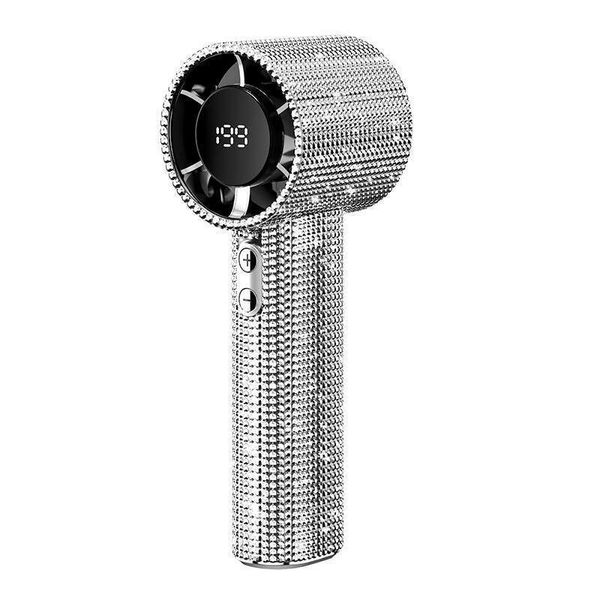 2026 New Cross-Border Full-Diamond Handheld Fan USB Rechargeable Portable Mini Fan with Digital Display Turbo High-Speed Cooling Perfume Cologne Function