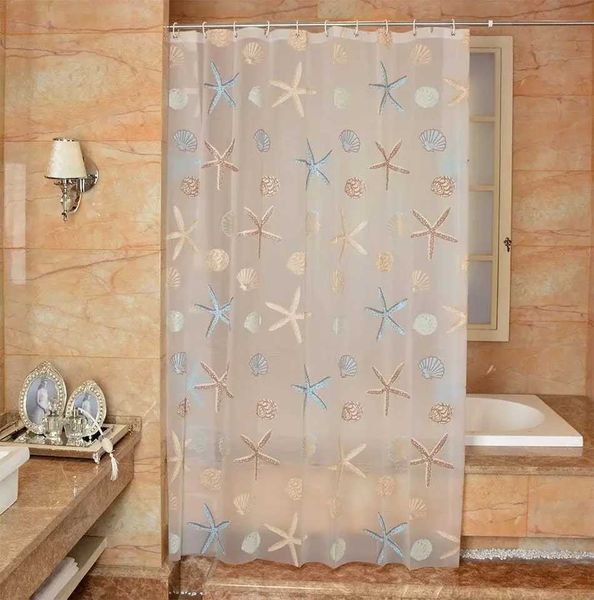 Starfish Seashell Plastic Shower Curtain Liner - Waterproof Bathroom Curtain for Bathtubs Mildew Resistant Bath Curtain C260411