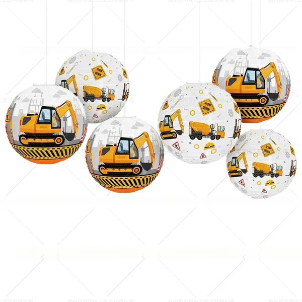 Vehicle Pendants Kids Boys Construction Lantern Happy Engineering Theme Birthday Party Decor
