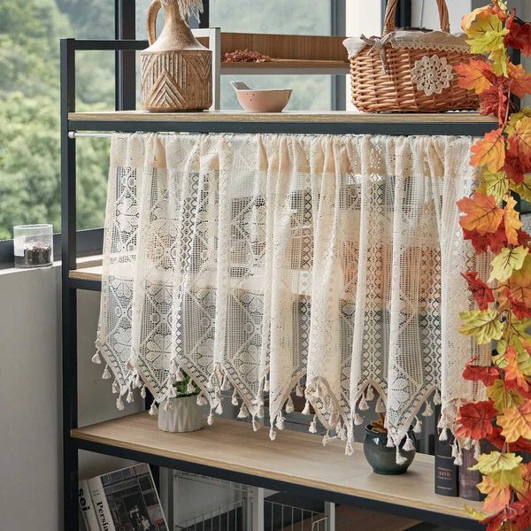 Beige Short Sheer Tier Curtains for Kitchen Half Curtain Rod Pocket C260411