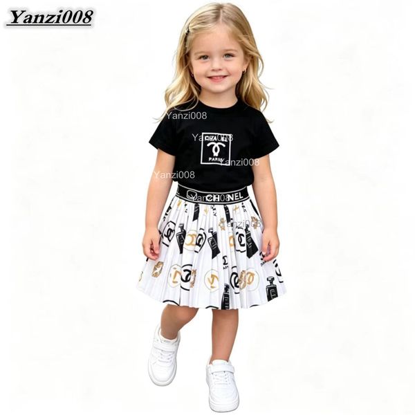 Summer Luxury Brand Designer Kids Dress Set Princess Skirt Girls T-shirt Tops+Skirt 2Pcs/Set Kids Little Girl Skirt European and American Baby Little Girl Dress