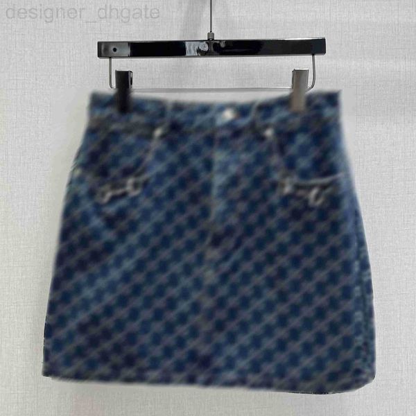 Skirts designer Fashion denim skirt women geometric print mini high waist A-line slimming short with metal buckle pocket summer woman clothing